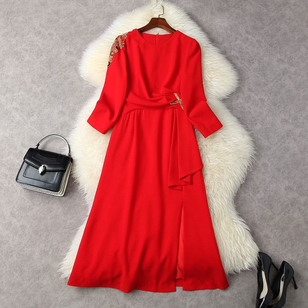 european and american women's wear spring 2022 new nine - part sleeve sequin embroidery fashion red dress with flounces, Black;gray
european and american women's wear spring 2022 new nine - part sleeve sequin embroidery fashion red dress with flounces, Black;gray