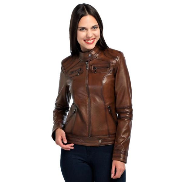 lambskin biker woman brown leather jacket outdoor motorcycle sheepskin metal zipper satin lining genuie quality gifts for woman, Black
lambskin biker woman brown leather jacket outdoor motorcycle sheepskin metal zipper satin lining genuie quality gifts for woman, Black
