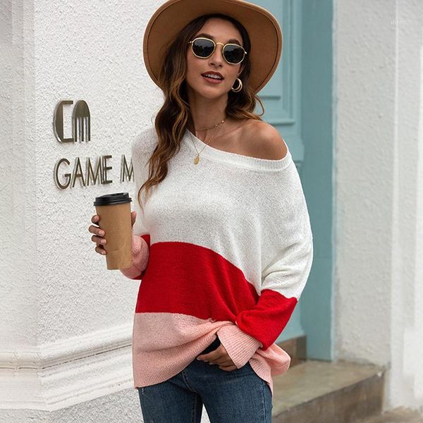 fashion casual color stitching sweater women long sleeve strapless loose knitted jumpers pullovers o neck striped sweater1, White;black
fashion casual color stitching sweater women long sleeve strapless loose knitted jumpers pullovers o neck striped sweater1, White;black