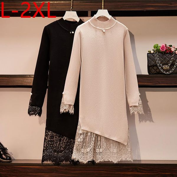 casual dresses l-2xl plus size 2021 autumn winter elegant women's long sleeves lace patchwork knitted dress female s202, Black;gray
casual dresses l-2xl plus size 2021 autumn winter elegant women's long sleeves lace patchwork knitted dress female s202, Black;gray