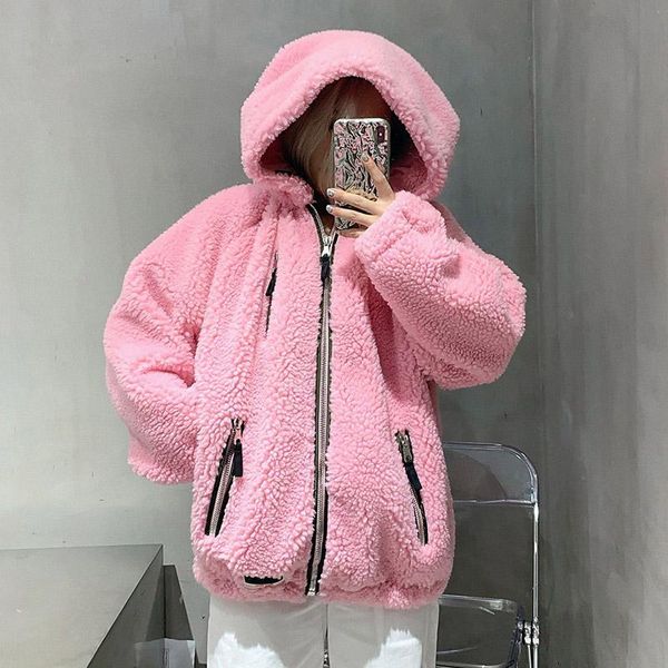 women's fur & faux fluffy coats and jackets women coat cute zipper-up hooded loose long korean jacket, Black
women's fur & faux fluffy coats and jackets women coat cute zipper-up hooded loose long korean jacket, Black