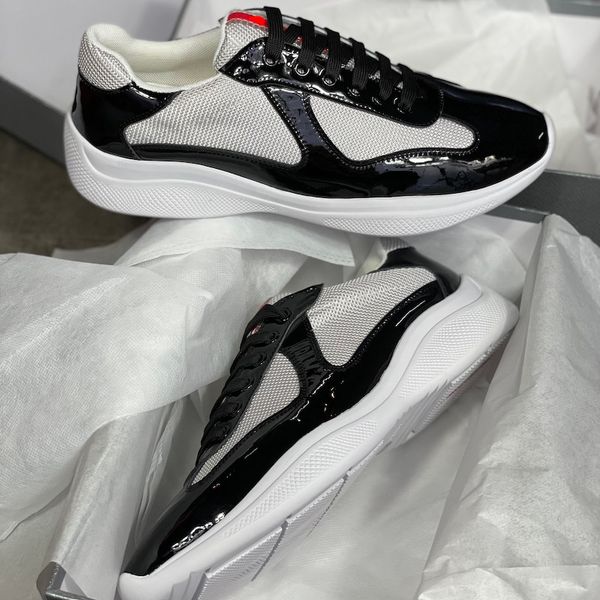 2021 men america cup designer sneakers patent leather sneakers mesh lace-up nylon runner shoes with box, Black
2021 men america cup designer sneakers patent leather sneakers mesh lace-up nylon runner shoes with box, Black