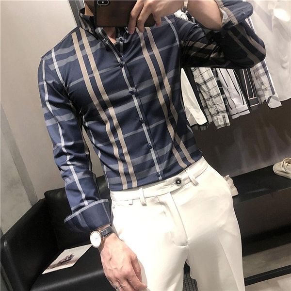 check shirt men's autumn new british slim-fit inch shirt trendy boys fresh business bottoming long sleeves, White;black
check shirt men's autumn new british slim-fit inch shirt trendy boys fresh business bottoming long sleeves, White;black
