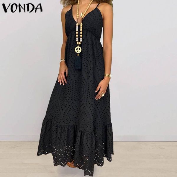 vonda women dress 2020 v neck sleevless solid color long dresses plus size beach sundress elegant party holiday vestidos, Black;gray
vonda women dress 2020 v neck sleevless solid color long dresses plus size beach sundress elegant party holiday vestidos, Black;gray