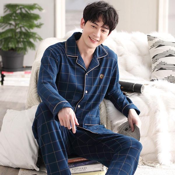 men's sleepwear pajamas spring and autumn models of pure cotton long-sleeved home service plus size suit dormir fashion, Black;brown
men's sleepwear pajamas spring and autumn models of pure cotton long-sleeved home service plus size suit dormir fashion, Black;brown