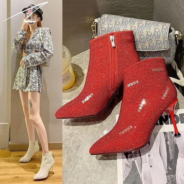 rhinestones high heels shoes 2021 ladies ankle boots women's shoes woman zipper pointed toe motorcycle boots for females, Black
rhinestones high heels shoes 2021 ladies ankle boots women's shoes woman zipper pointed toe motorcycle boots for females, Black