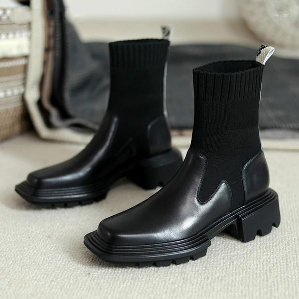 boots 2021 women fashion sock genuine leather black booties shoes platform flat motorcycle knitting platform1
boots 2021 women fashion sock genuine leather black booties shoes platform flat motorcycle knitting platform1
