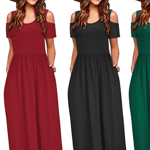 women summer solid dress off shoulder elegant maxi long dress ladies plus size pocket sundress short sleeve evening party wear, Black;gray
women summer solid dress off shoulder elegant maxi long dress ladies plus size pocket sundress short sleeve evening party wear, Black;gray