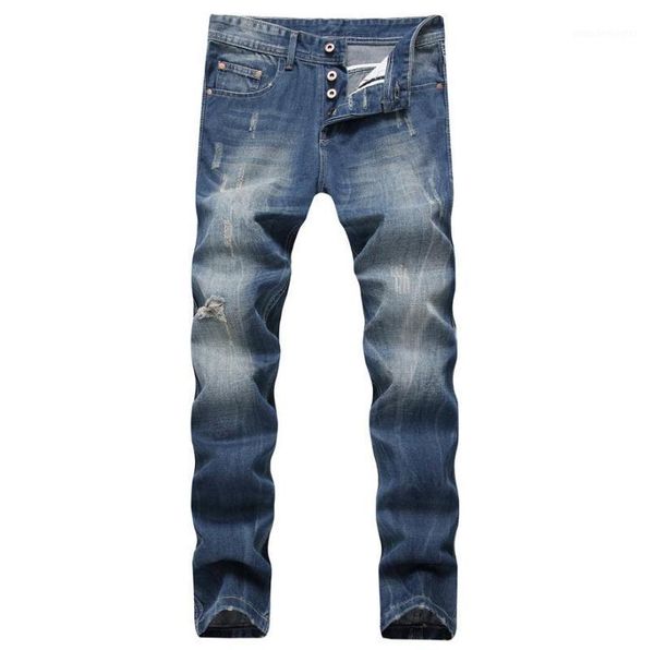 men's jeans light mens classic blue straight ripped hole male casual button scratch denim long trousers big size 40 42 441
men's jeans light mens classic blue straight ripped hole male casual button scratch denim long trousers big size 40 42 441