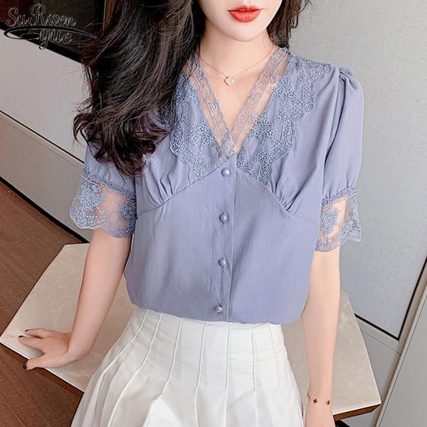 2021 summer new lace chiffon blouse fashion solid short sleeve woman's shirts v-neck women cardigan with button 10022, White
2021 summer new lace chiffon blouse fashion solid short sleeve woman's shirts v-neck women cardigan with button 10022, White