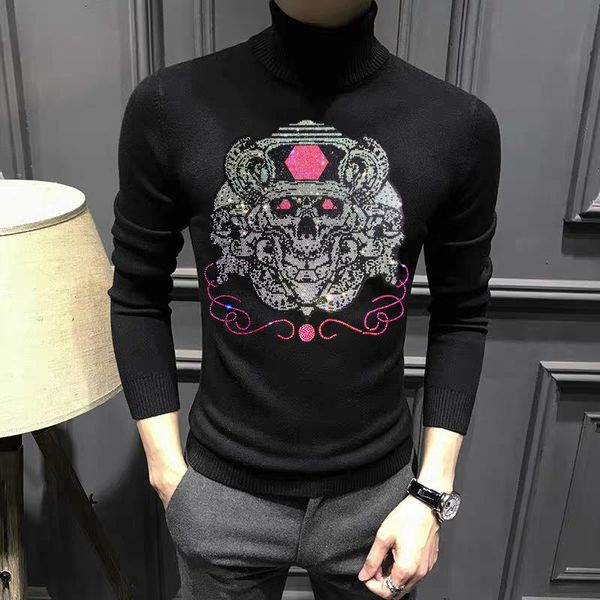 domineering turtleneck men's sweater cashmere sweatshirt drilling skull personality pullover quality, White;black
domineering turtleneck men's sweater cashmere sweatshirt drilling skull personality pullover quality, White;black