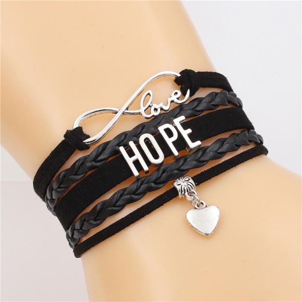 link, chain 7 colors hope letter bracelet infinity love cute heart charm handmade leather bracelets punk jewelry for women mother's day, Black
link, chain 7 colors hope letter bracelet infinity love cute heart charm handmade leather bracelets punk jewelry for women mother's day, Black