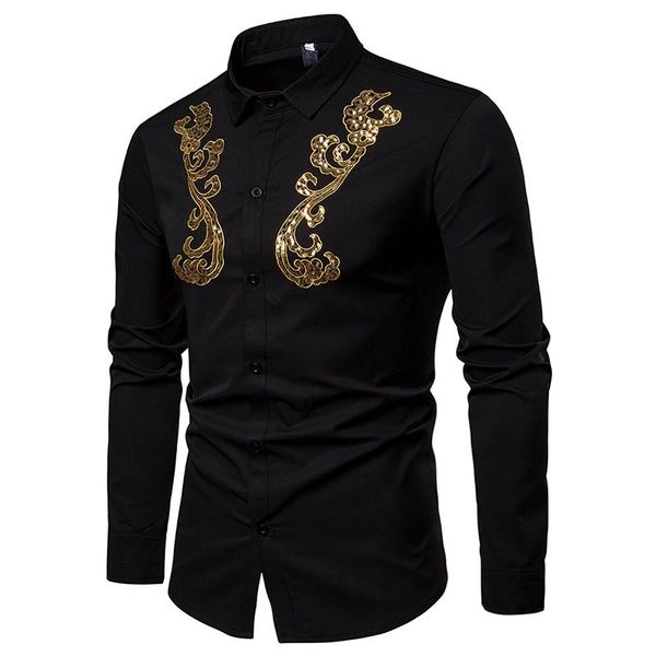 luxury gold embroidery white shirt men new spring casual shiny gold sequins camisa social long sleeve dress shirts chemise homme, White;black
luxury gold embroidery white shirt men new spring casual shiny gold sequins camisa social long sleeve dress shirts chemise homme, White;black