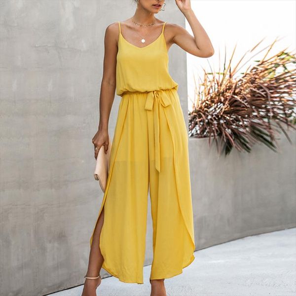 women wide leg jumpsuit casual sling v neck backless lace up side split summer romper 2020 solid high waist cotton loose overall, Black;white
women wide leg jumpsuit casual sling v neck backless lace up side split summer romper 2020 solid high waist cotton loose overall, Black;white