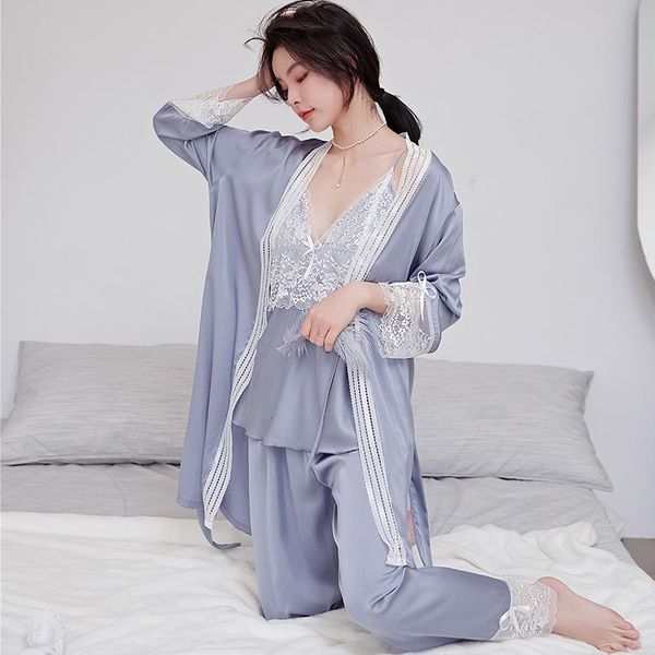 women's sleepwear 2021 women 3pcs robe gown set elegant backless strap & pant home dressing casual lace trim rayon nightwear, Black;red
women's sleepwear 2021 women 3pcs robe gown set elegant backless strap & pant home dressing casual lace trim rayon nightwear, Black;red