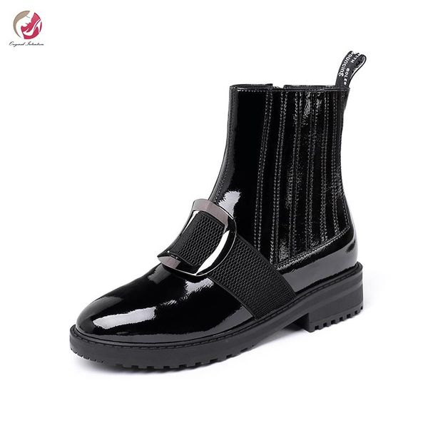 original intention genuine leather patent leather ankle boots woman black low heels round toe casual shoes female
original intention genuine leather patent leather ankle boots woman black low heels round toe casual shoes female