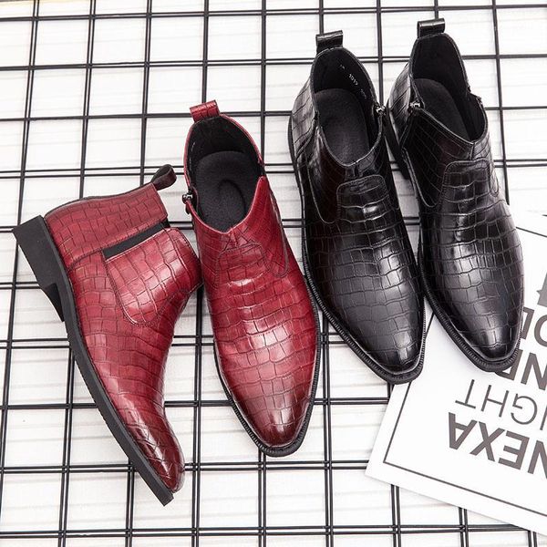 new men's red leather boots pointed men's shoes crocodile texture zipper shoes usually wear ankle boots street yuppie style men�, Black
new men's red leather boots pointed men's shoes crocodile texture zipper shoes usually wear ankle boots street yuppie style men�, Black