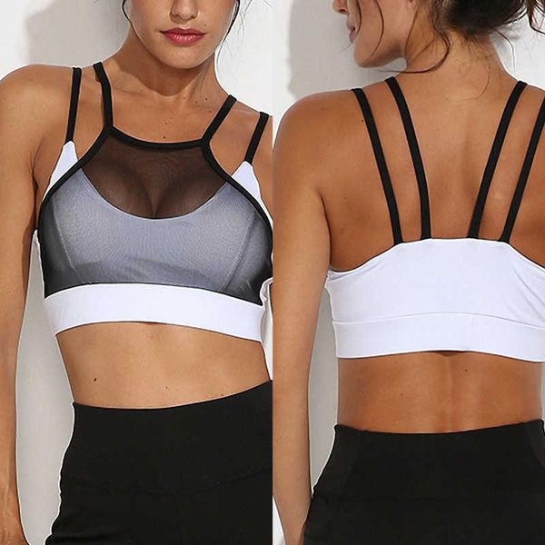 women's mesh sports bra without steel ring and padded yoga bra top, White;black 
women's mesh sports bra without steel ring and padded yoga bra top, White;black