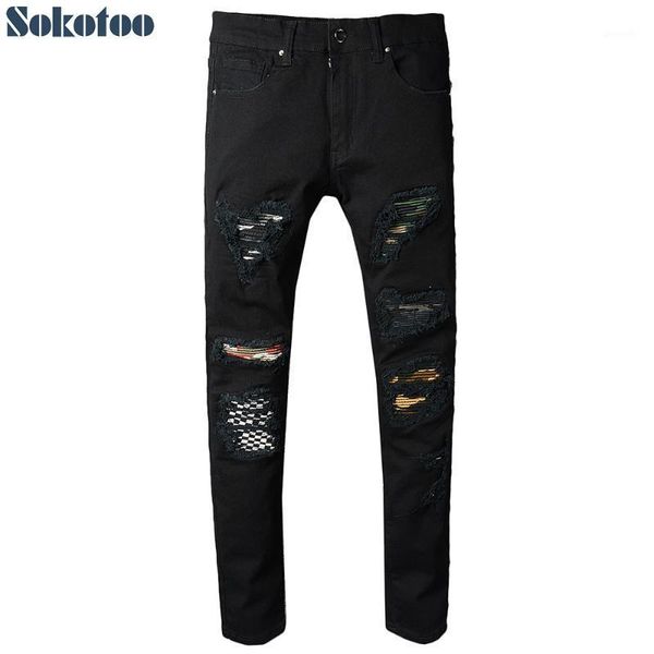 sokotoo men's black printed patch biker jeans for moto slim skinny fit destroyed stretch denim pants1, Blue
sokotoo men's black printed patch biker jeans for moto slim skinny fit destroyed stretch denim pants1, Blue