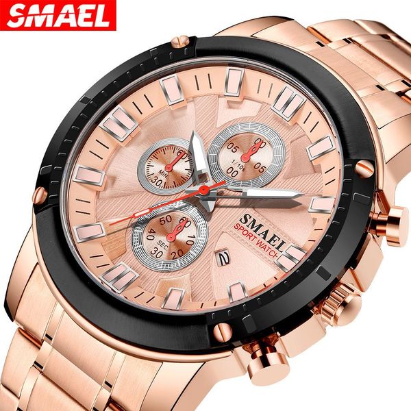smael simple business men's quartz watch fashion three eye large dial waterproof steel band watch, Slivery;brown
smael simple business men's quartz watch fashion three eye large dial waterproof steel band watch, Slivery;brown