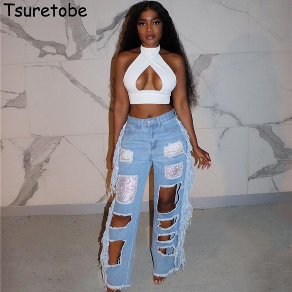 tsuretobe ripped jeans for women sequins patchwork jeans tassel baggy high waisted fashion wide leg femal, Blue
tsuretobe ripped jeans for women sequins patchwork jeans tassel baggy high waisted fashion wide leg femal, Blue