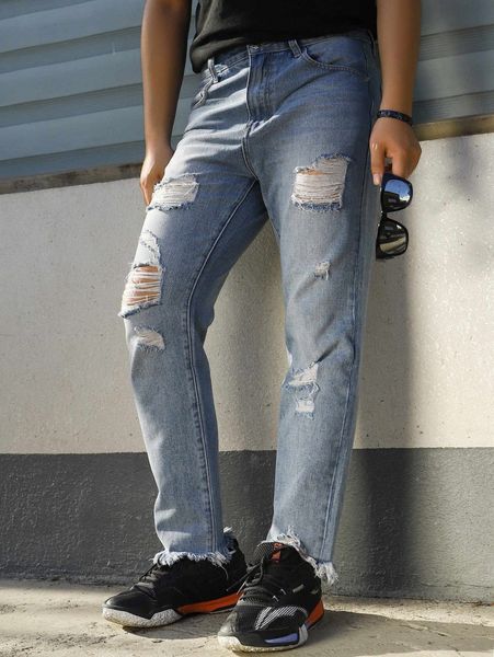 men ripped raw hem jeans g8pv#, Blue
men ripped raw hem jeans g8pv#, Blue
