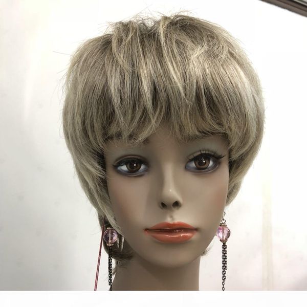 2018 health super cute gray grey mix brown root short straight human hair full women's wig, Black
2018 health super cute gray grey mix brown root short straight human hair full women's wig, Black