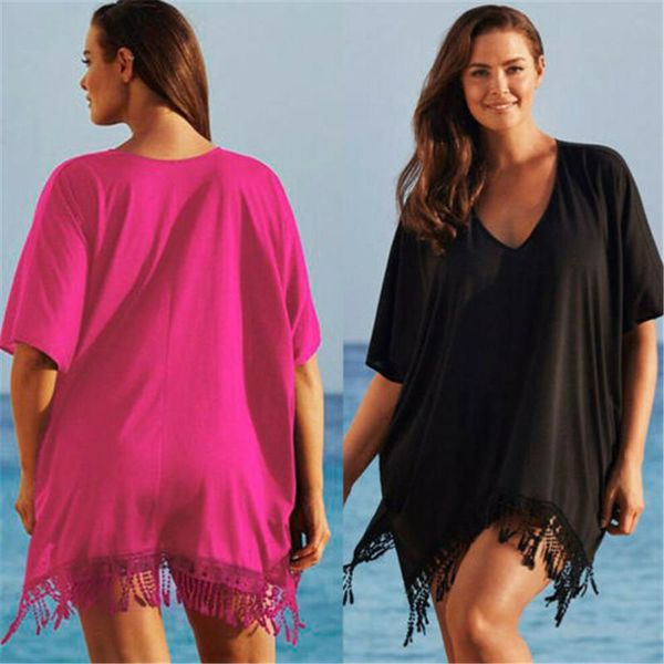 women's swimwear l-3xl plus size beach cover up tassel crochet tunic women summer sun protection clothes swim dress, White;black
women's swimwear l-3xl plus size beach cover up tassel crochet tunic women summer sun protection clothes swim dress, White;black