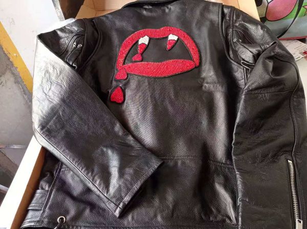 cow genuine leather jackets 3d blood teeth embroidery love beading back men style lapel neck men jackets with diagonal ykk zipper, Black
cow genuine leather jackets 3d blood teeth embroidery love beading back men style lapel neck men jackets with diagonal ykk zipper, Black