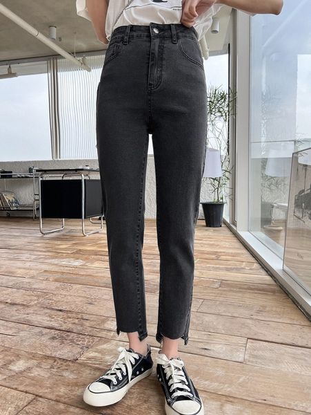 dazy asymmetrical hem slant pocket jeans c4yj#, Blue