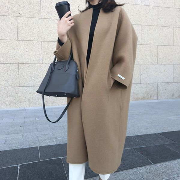 woolen coats women 2020 coffee color long loose slim elegent collarless fashion casual female autumn winter warm wear thick lj201128, Black
woolen coats women 2020 coffee color long loose slim elegent collarless fashion casual female autumn winter warm wear thick lj201128, Black