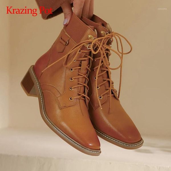 krazing pot work boots natural leather stretch square toe thick med heel lace up office lady mature ankle boots l651, Black
krazing pot work boots natural leather stretch square toe thick med heel lace up office lady mature ankle boots l651, Black
