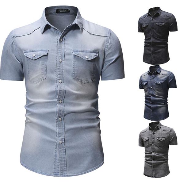 2020 summer fashion new men's casual short sleeve denim shirt / male slim lapel cotton washed cowboy blouses, White;black
2020 summer fashion new men's casual short sleeve denim shirt / male slim lapel cotton washed cowboy blouses, White;black