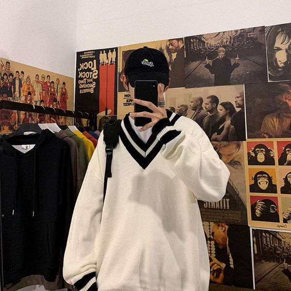 v-neck sweater men's simple fashion college style warm autumn winter long-sleeved loose pullover basic bottoming shirt, White;black
v-neck sweater men's simple fashion college style warm autumn winter long-sleeved loose pullover basic bottoming shirt, White;black