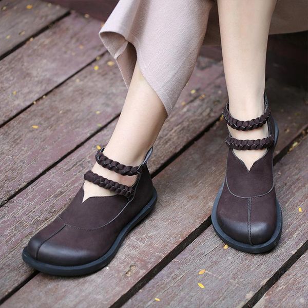 boots women genuine leather autumn 2021 black low heels ankle for flat shoes handmade retro