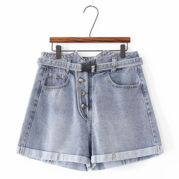 s062b-9025.1-wind women's high waist four button belt hem denim shorts, Blue
s062b-9025.1-wind women's high waist four button belt hem denim shorts, Blue