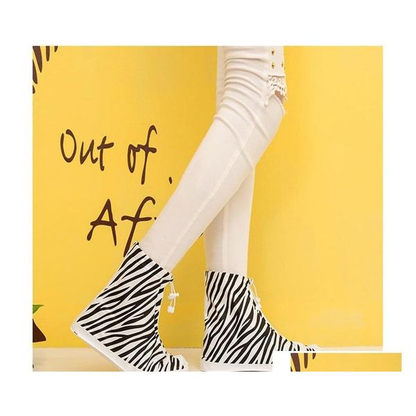 

pvc overshoes women rain boots galoshes reusable shoe covers zebra print waterproof wear directly washed 4colors y7ga7