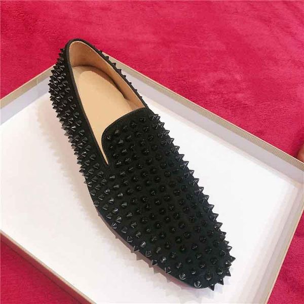 wedding flats bottoms casual shoe designer mens shoes loafers black red spike patent leather slip on dress shoe business bd party size 40-47
