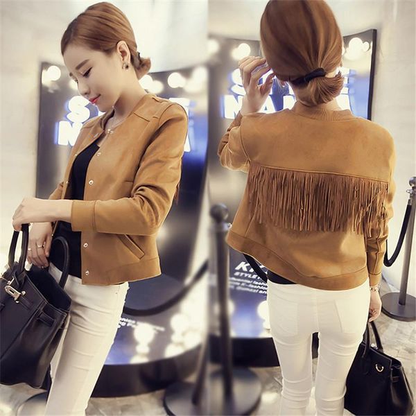 women's jackets 2021 spring autumn women short coat casual slim faux suede jacket female long sleeve solid thin tassel outwears plus si, Black;brown
women's jackets 2021 spring autumn women short coat casual slim faux suede jacket female long sleeve solid thin tassel outwears plus si, Black;brown