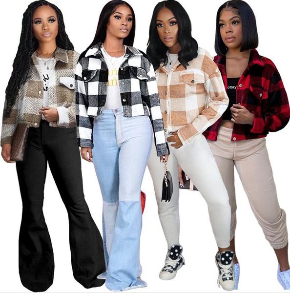 women designer clothes winter coats long sleeves thickened double-sided plush fleece plaid jacket contrast color outerwear coats d112002, White
women designer clothes winter coats long sleeves thickened double-sided plush fleece plaid jacket contrast color outerwear coats d112002, White