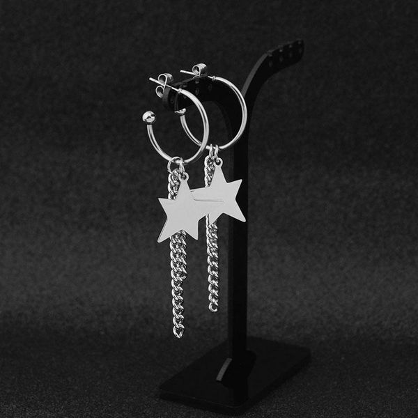 new big hoop half circle earring stainless steel half moon stud earrings five-pointed star chain pendant for women girls jewelry, Silver
new big hoop half circle earring stainless steel half moon stud earrings five-pointed star chain pendant for women girls jewelry, Silver