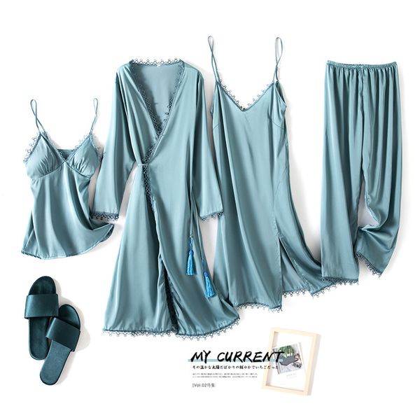 Women Pajamas Set Silky Satin Sleepwear Casual 4PCS Set Soft Kimono Bathrobe Gown Sexy Pyjamas Intimate Lingerie With Tassel, Burgundy
Women Pajamas Set Silky Satin Sleepwear Casual 4PCS Set Soft Kimono Bathrobe Gown Sexy Pyjamas Intimate Lingerie With Tassel, Burgundy