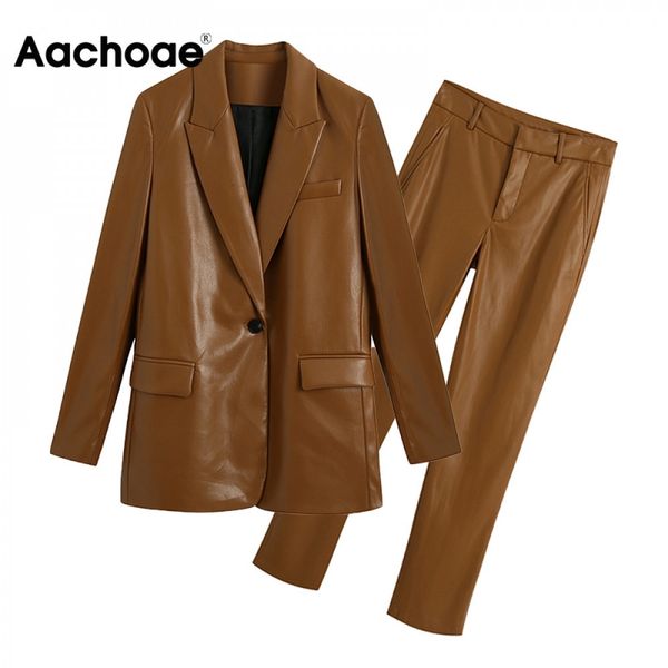 aachoae pu faux leather blazer set women vintage single button blazer + fashion long pants 2020 solid color streetwear outfits lj201117, White
aachoae pu faux leather blazer set women vintage single button blazer + fashion long pants 2020 solid color streetwear outfits lj201117, White