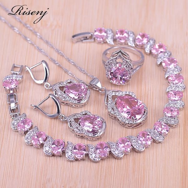 risenj silver color jewelry big pear pink cubic zircon ring earrings necklace bracelet set for women bridal jewelry 201222, Slivery;crystal
risenj silver color jewelry big pear pink cubic zircon ring earrings necklace bracelet set for women bridal jewelry 201222, Slivery;crystal