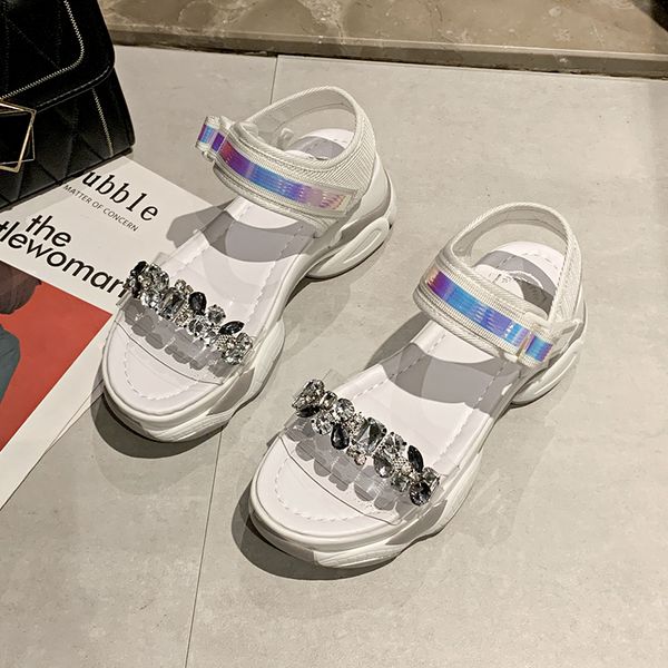 2021 the new new women's platform strass sandals, ankle lifts, summer shoes, black and white, fat1