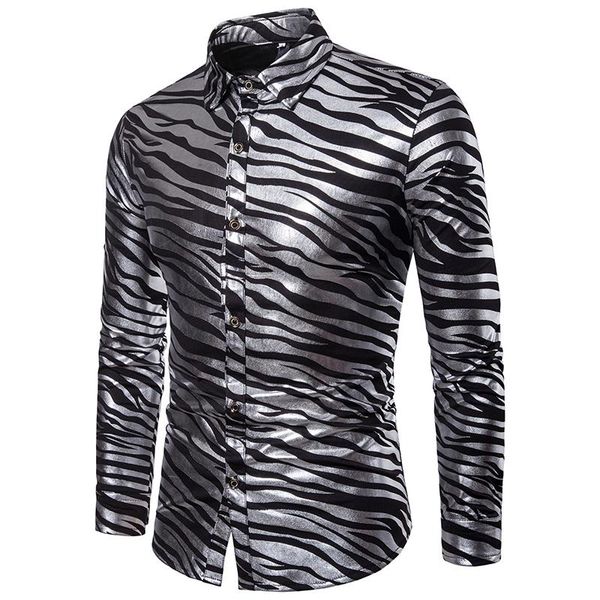 men's casual shirts men shirt shiny zebra striped causal slim fit long sleeve mens dress nightclub party prom gold bronzing streetwear, White;black
men's casual shirts men shirt shiny zebra striped causal slim fit long sleeve mens dress nightclub party prom gold bronzing streetwear, White;black