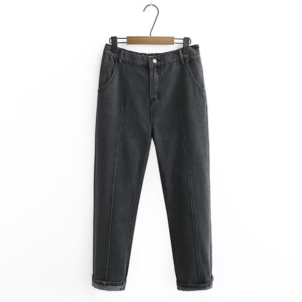 xl-4xl plus size black gray brem women's casual waistband long denim bla1, Blue