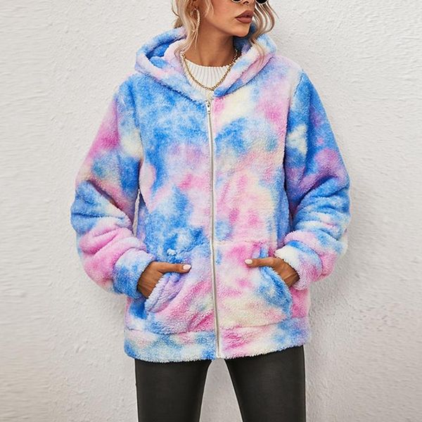 women's fashion casual tie dye printed long sleeve hooded zipper plush jacket, Black;brown
women's fashion casual tie dye printed long sleeve hooded zipper plush jacket, Black;brown