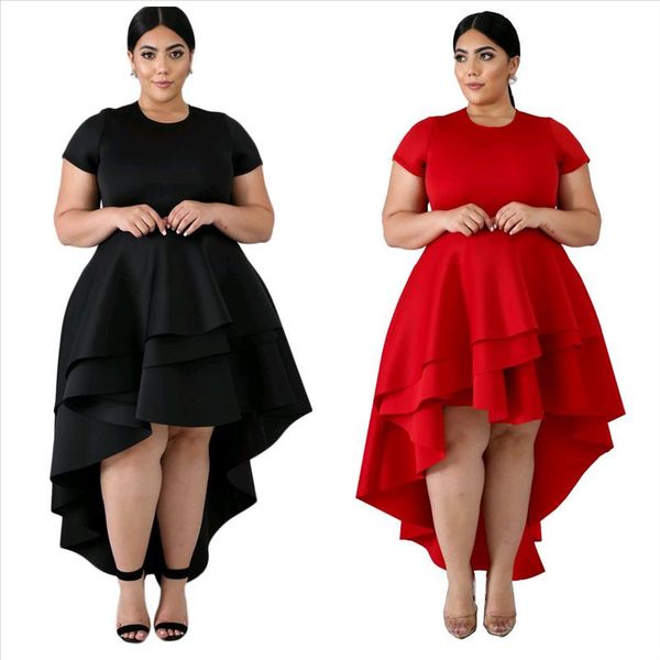 women summer plus size dress asymmertrical elegant midi robe ruffles elegant moda feminina evening party dresses solid color, Black;gray
women summer plus size dress asymmertrical elegant midi robe ruffles elegant moda feminina evening party dresses solid color, Black;gray
