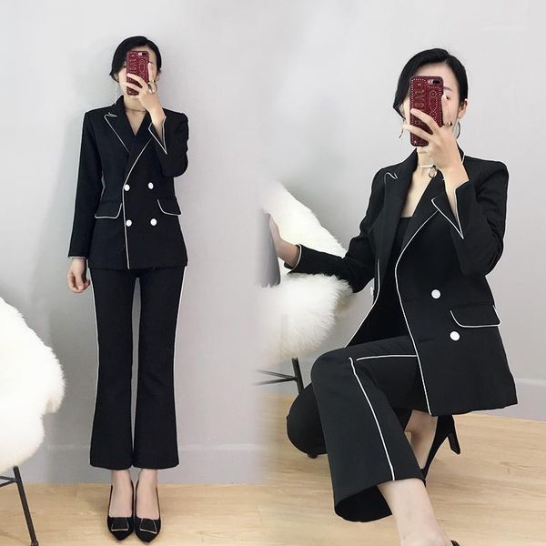 women's two piece pants formal women pant suits notched collar double-breasted blazer jacket & flare two-piece female suit sets, White
women's two piece pants formal women pant suits notched collar double-breasted blazer jacket & flare two-piece female suit sets, White